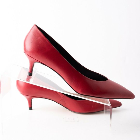 Zara Womens Red Leather Kitten Heels Pumps Shoes - Picture 7 of 9